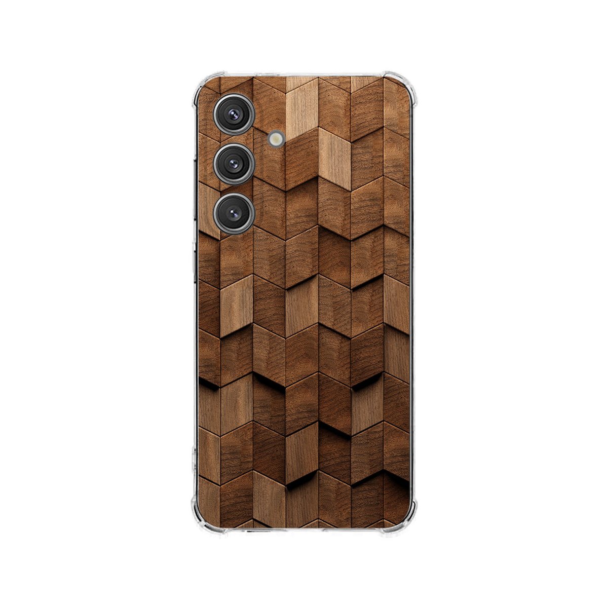 Samsung Galaxy S25 Plus Hoesje Wooden Cubes TPU Antishock achterkant houten patroon