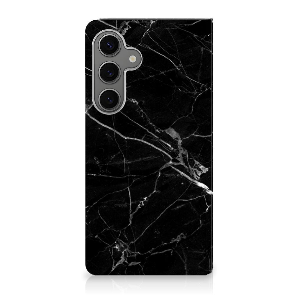 Samsung Galaxy S25 Plus Standcase Marmer Zwart design zwart marmer voorkant