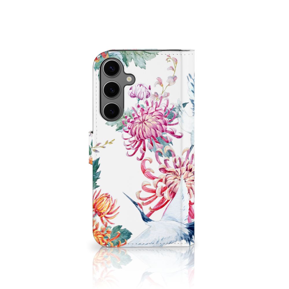 Samsung Galaxy S25 Plus Telefoonhoesje met Pasjes Bird Flowers telefoonhoesje bloemen design zijaanzicht