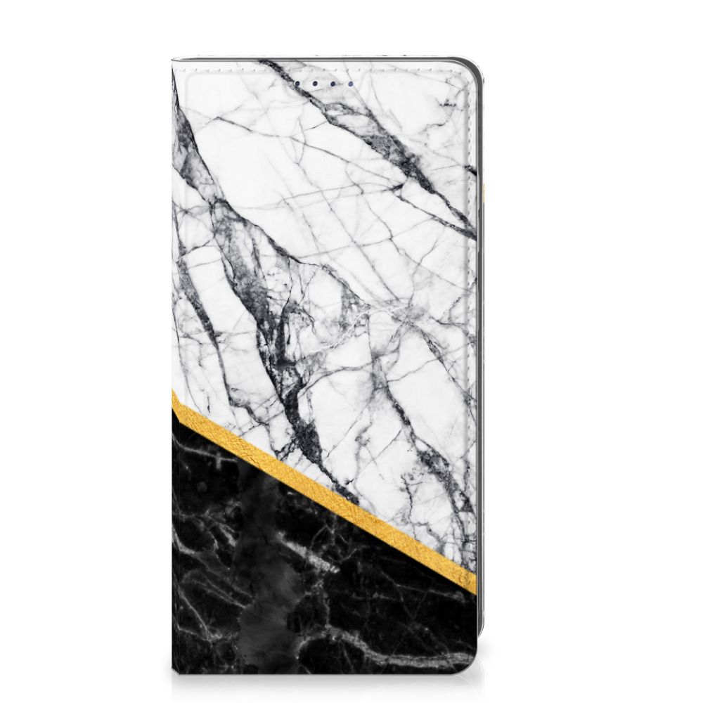 Samsung Galaxy S25 Standcase Marmer Wit Zwart design hoesje aanzicht