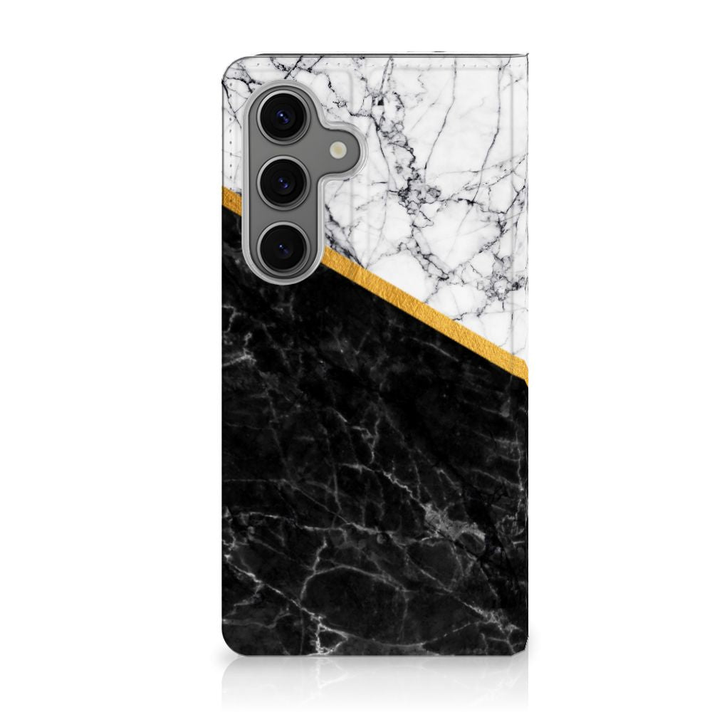 Samsung Galaxy S25 Standcase Marmer Wit Zwart original design case view