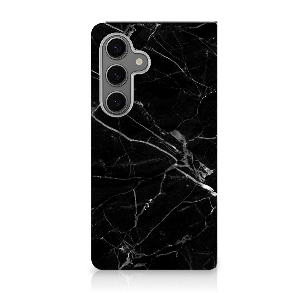 Samsung Galaxy S25 Standcase Marmer Zwart Origineel Cadeau Vader design zwart marmer aanzicht