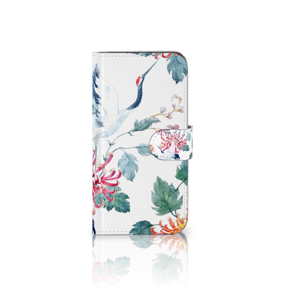 Samsung Galaxy S25 Telefoonhoesje met Pasjes Bird Flowers telefoonhoesje design bloemen en ooievaars aanzicht