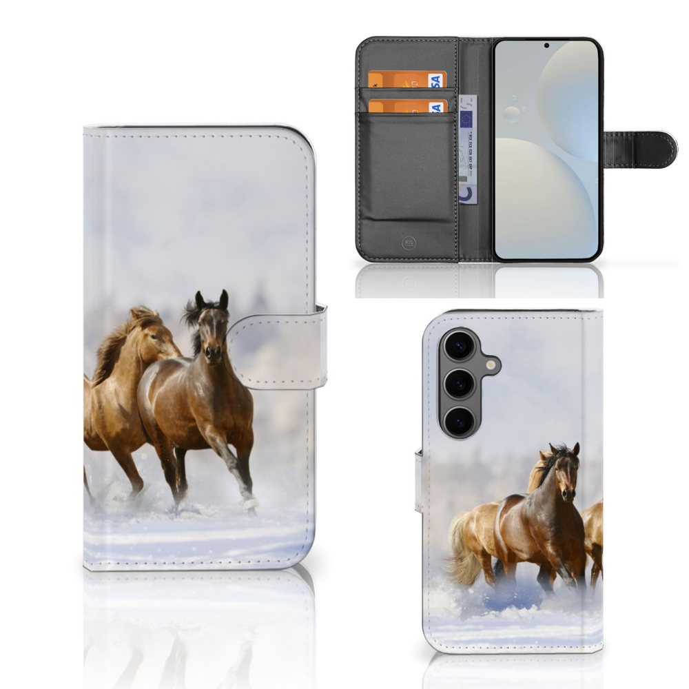 Samsung Galaxy S25 Telefoonhoesje met Pasjes Paarden paarden design voorkant zijkant achterkant