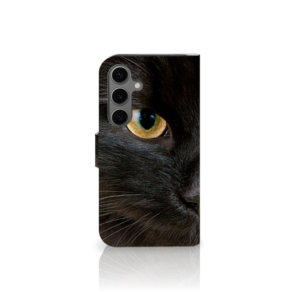 Samsung Galaxy S25 Telefoonhoesje met Pasjes Zwarte Kat Zwarte Kat Detail