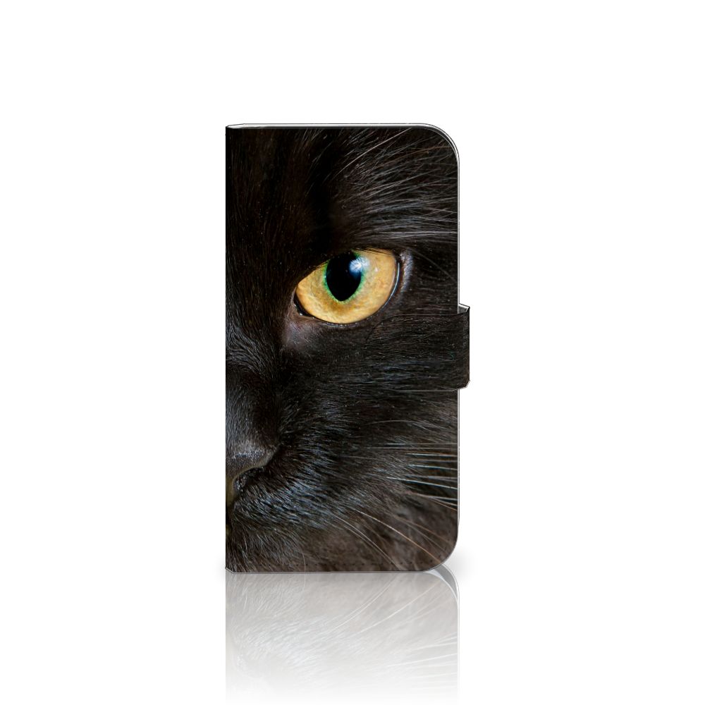 Samsung Galaxy S25 Telefoonhoesje met Pasjes Zwarte Kat design zwart kat aanzicht