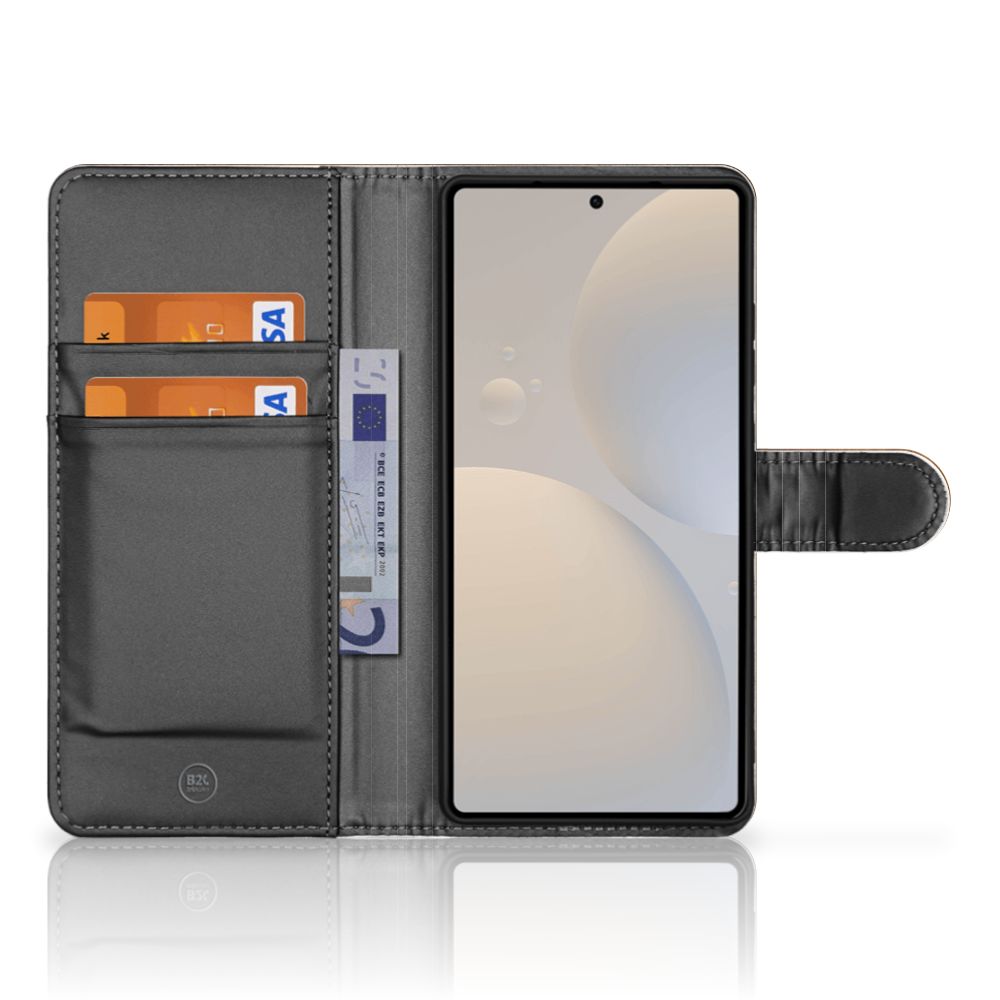 Samsung Galaxy S25 Ultra Book Style Case Donker Hout binnenzijde met pasjeshouder