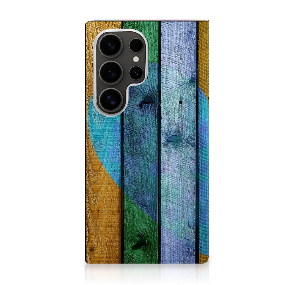 Samsung Galaxy S25 Ultra Book Wallet Case Wood Heart aanzicht