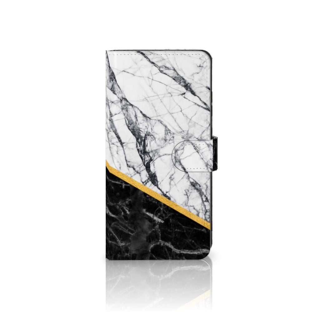 Samsung Galaxy S25 Ultra Bookcase Marmer Wit Zwart designboekcase voorkant