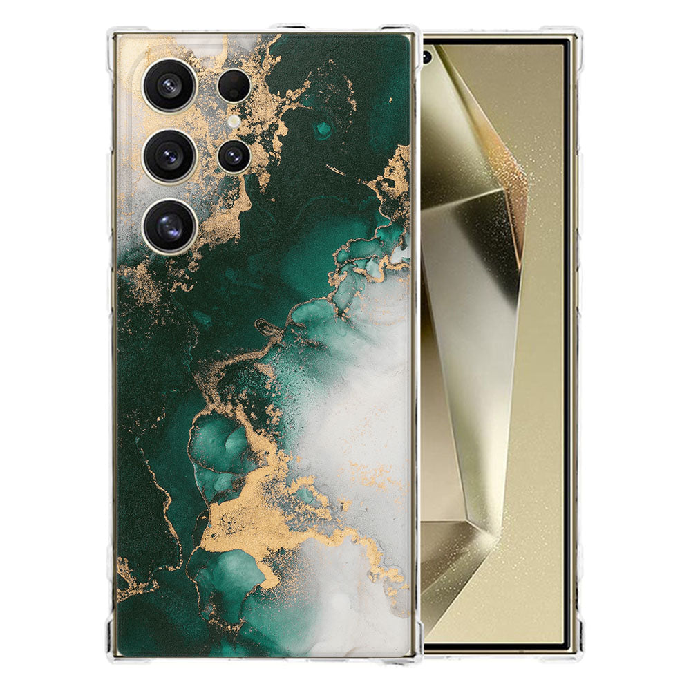 Samsung Galaxy S25 Ultra Hoesje Marmer Groen TPU Antishock design groen gouden voorkant
