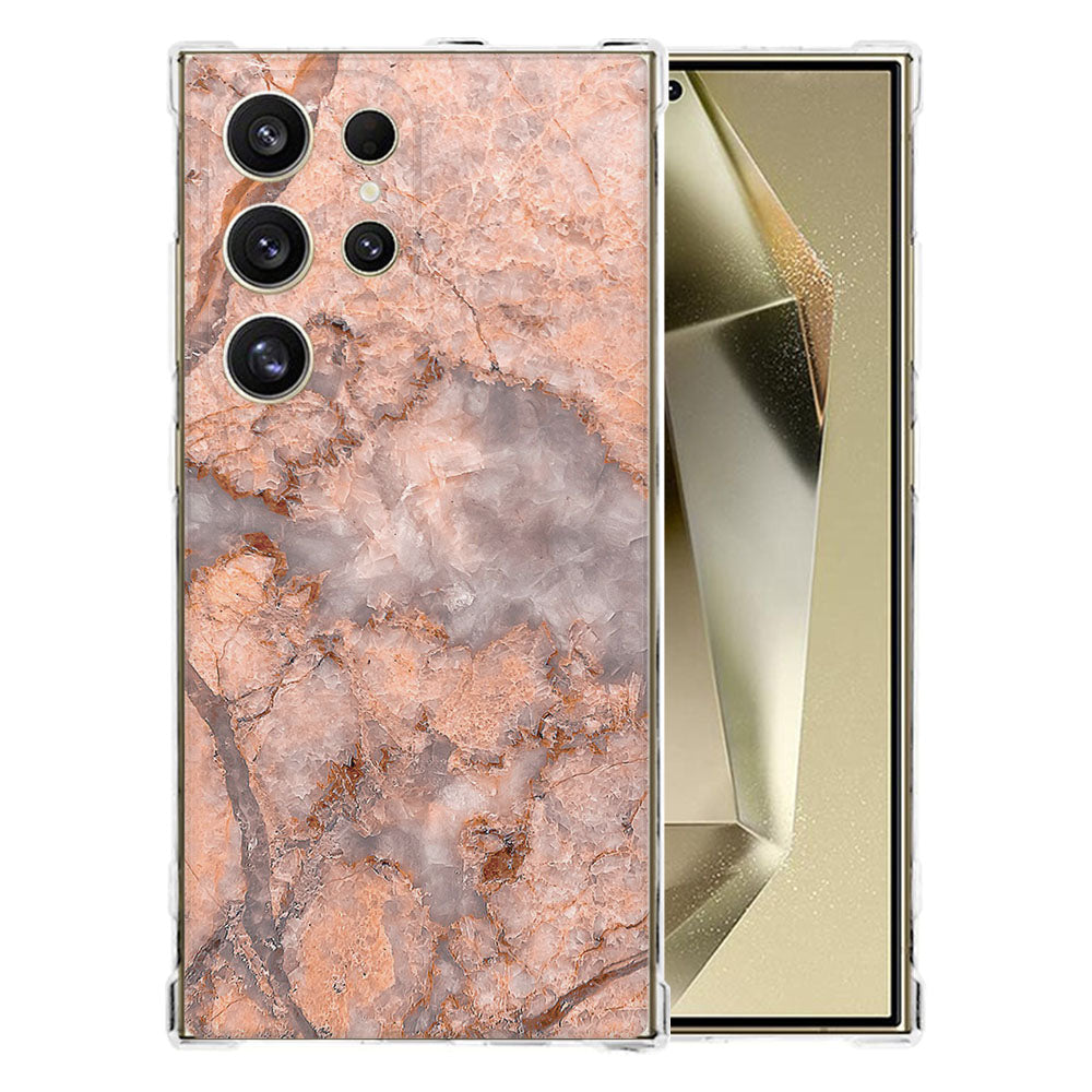 Samsung Galaxy S25 Ultra Hoesje Marmer Oranje TPU Antishock achterzijde