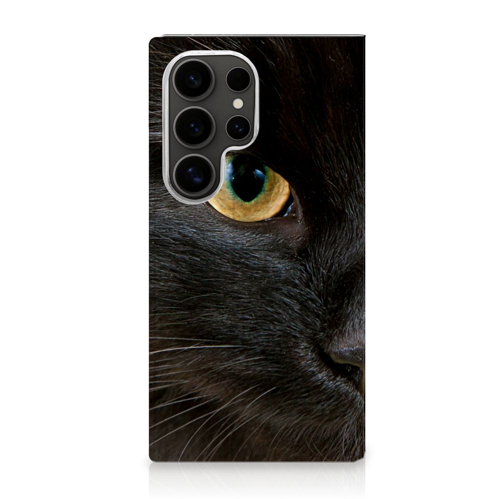Samsung Galaxy S25 Ultra Hoesje maken Zwarte Kat standcase zwarte kat close-up