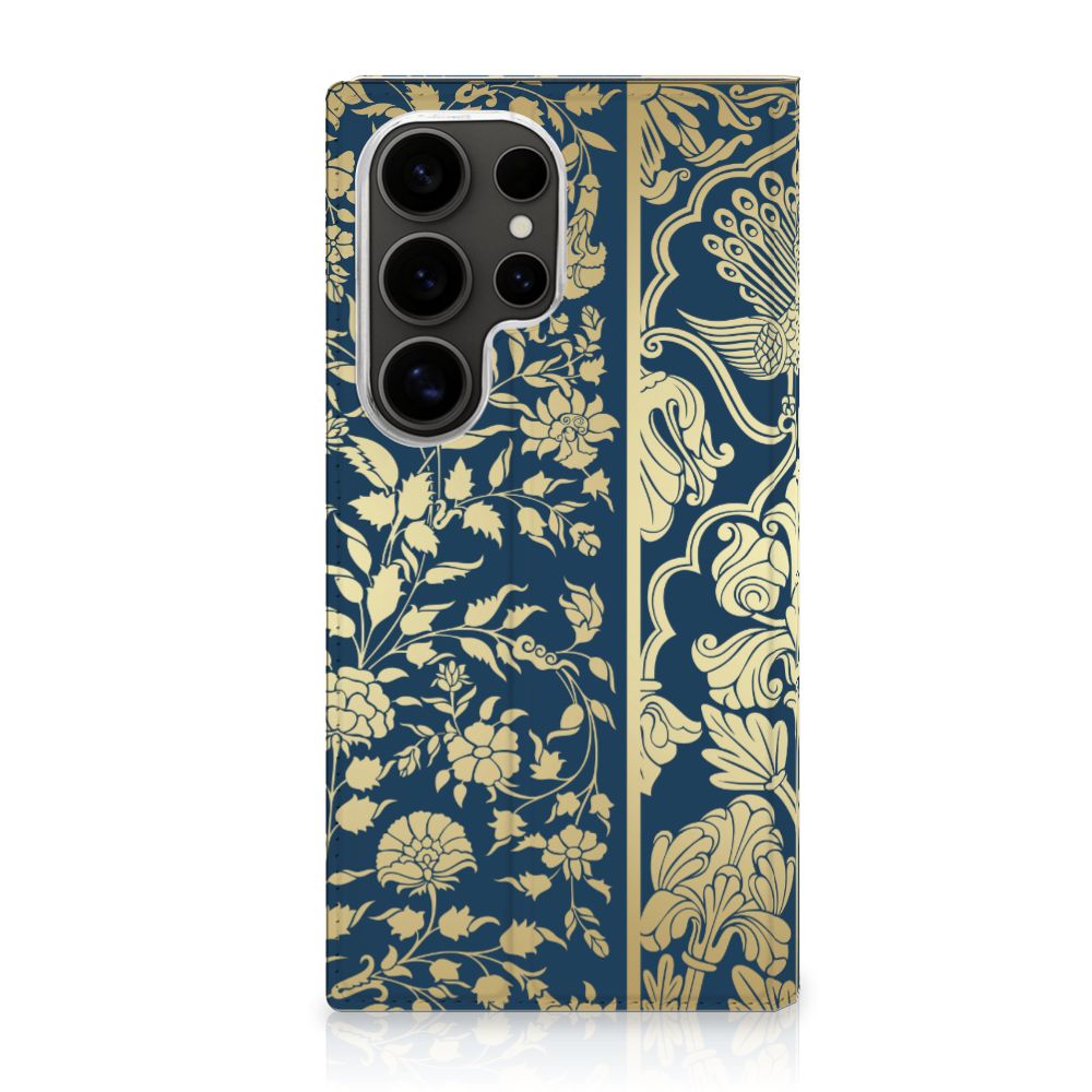 Samsung Galaxy S25 Ultra Smart Cover Beige Flowers hoesje beige bloemen voorkant