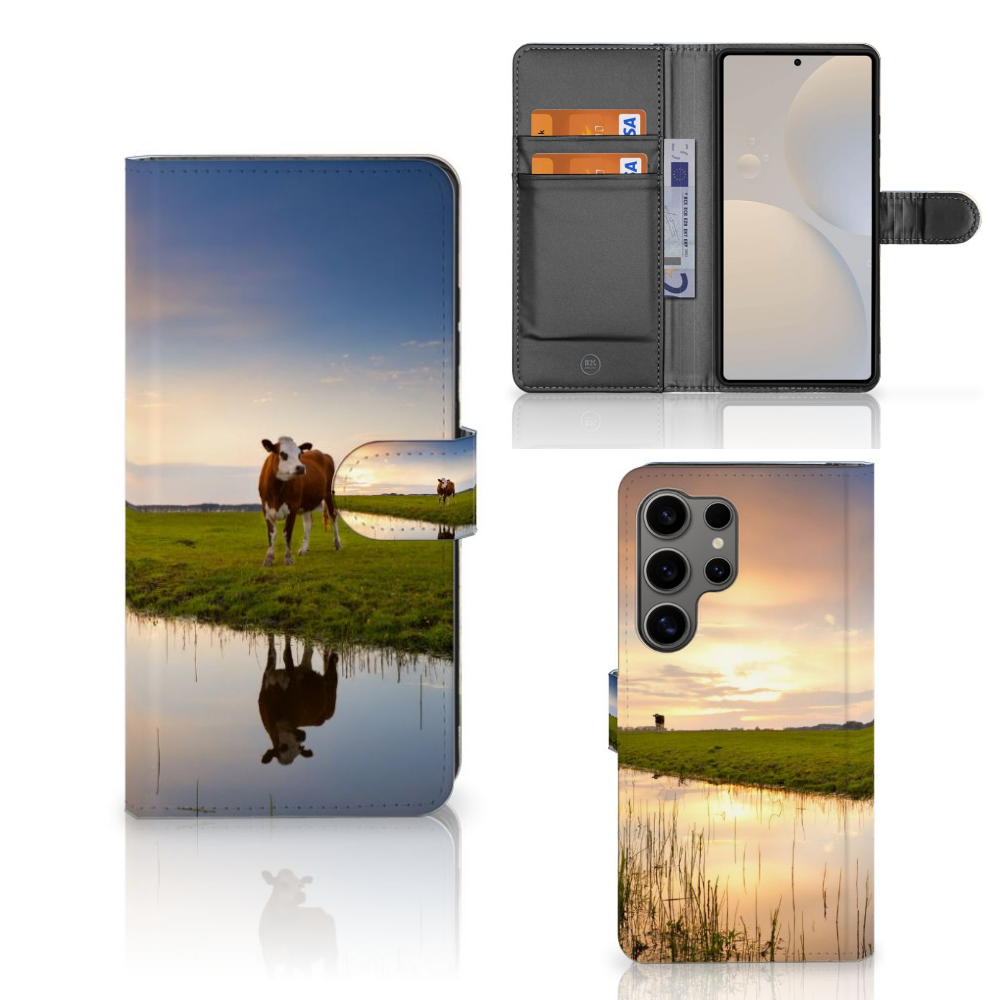 Samsung Galaxy S25 Ultra Telefoonhoesje met Pasjes Koe telefoonhoesje koe landschap vooraanzicht
