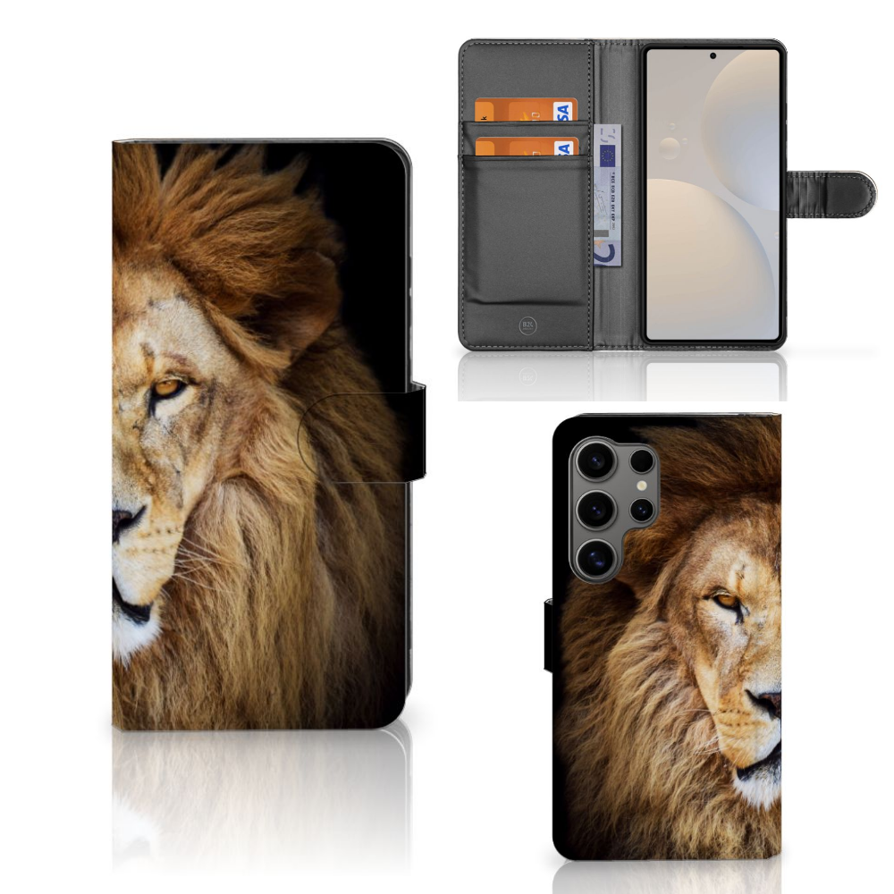 Samsung Galaxy S25 Ultra Telefoonhoesje met Pasjes Leeuw design leeuw voorkant zijkant