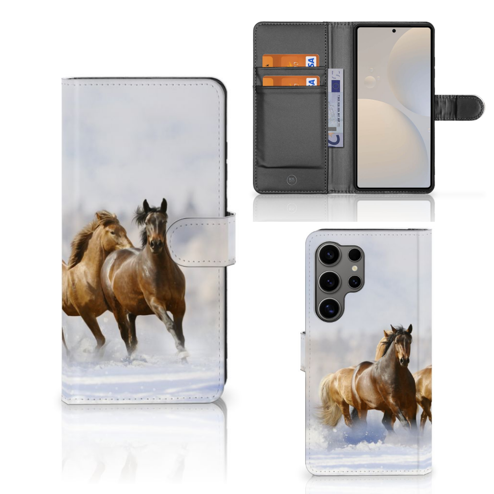 Samsung Galaxy S25 Ultra Telefoonhoesje met Pasjes Paarden telefoonhoesje paarden ontwerp voorkant en achterkant