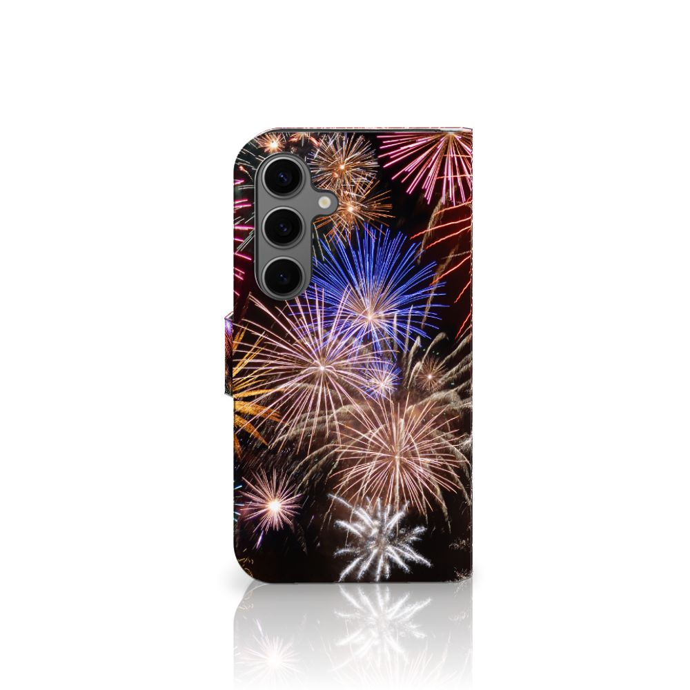 Samsung Galaxy S25 Wallet Case met Pasjes Vuurwerk boekhoesje siervuurwerk voorkant
