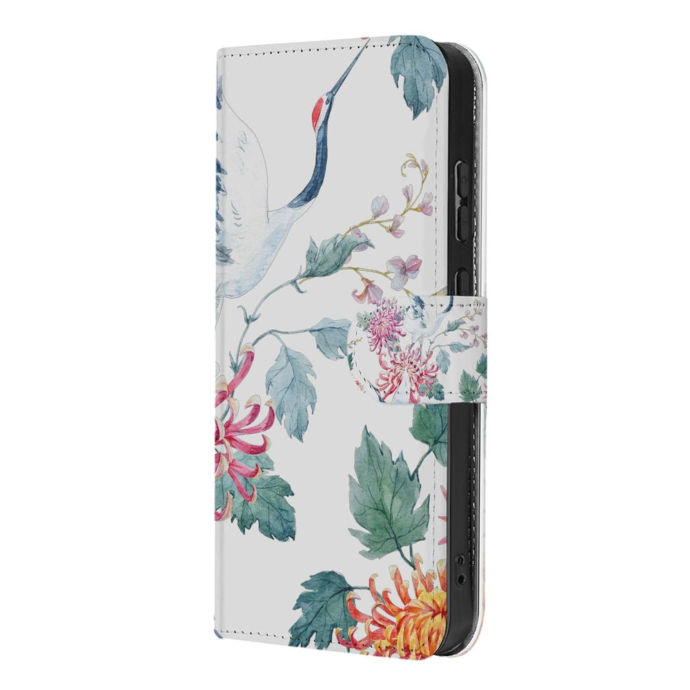 Samsung Galaxy S26 Bookcase Hoesje Met Pasjes Bird Flowers Print Vooraanzicht.