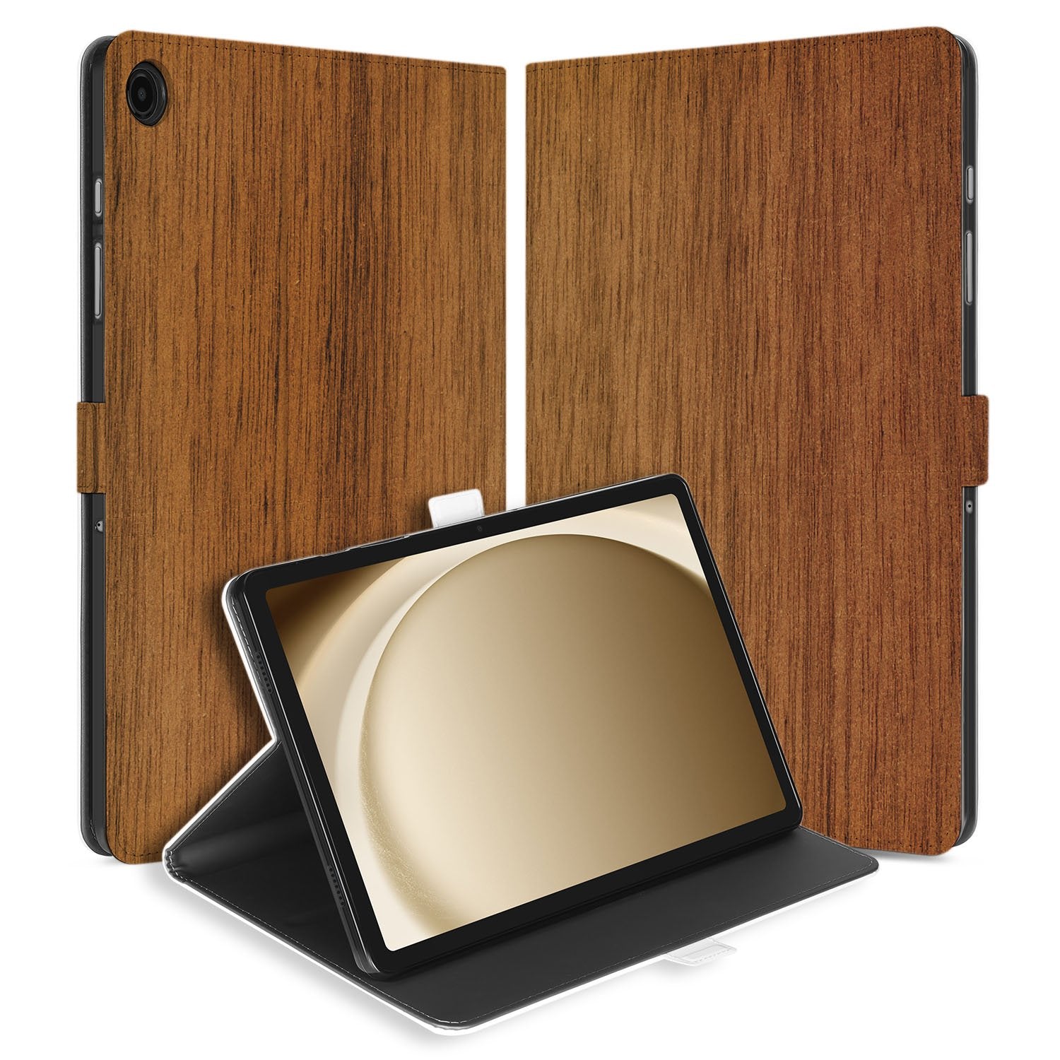 Samsung Galaxy Tab A11 Plus Book Case Hoesje met Standaard Donker Hout design donker hout aanzicht