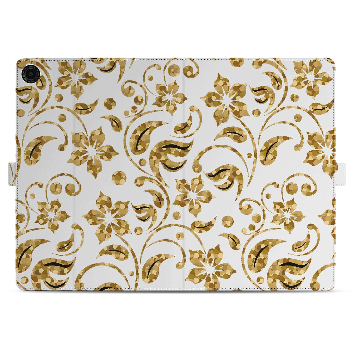 Samsung Galaxy Tab A11 Plus Book Case Hoesje met Standaard Gouden Bloemen design gouden bloemen achterkant