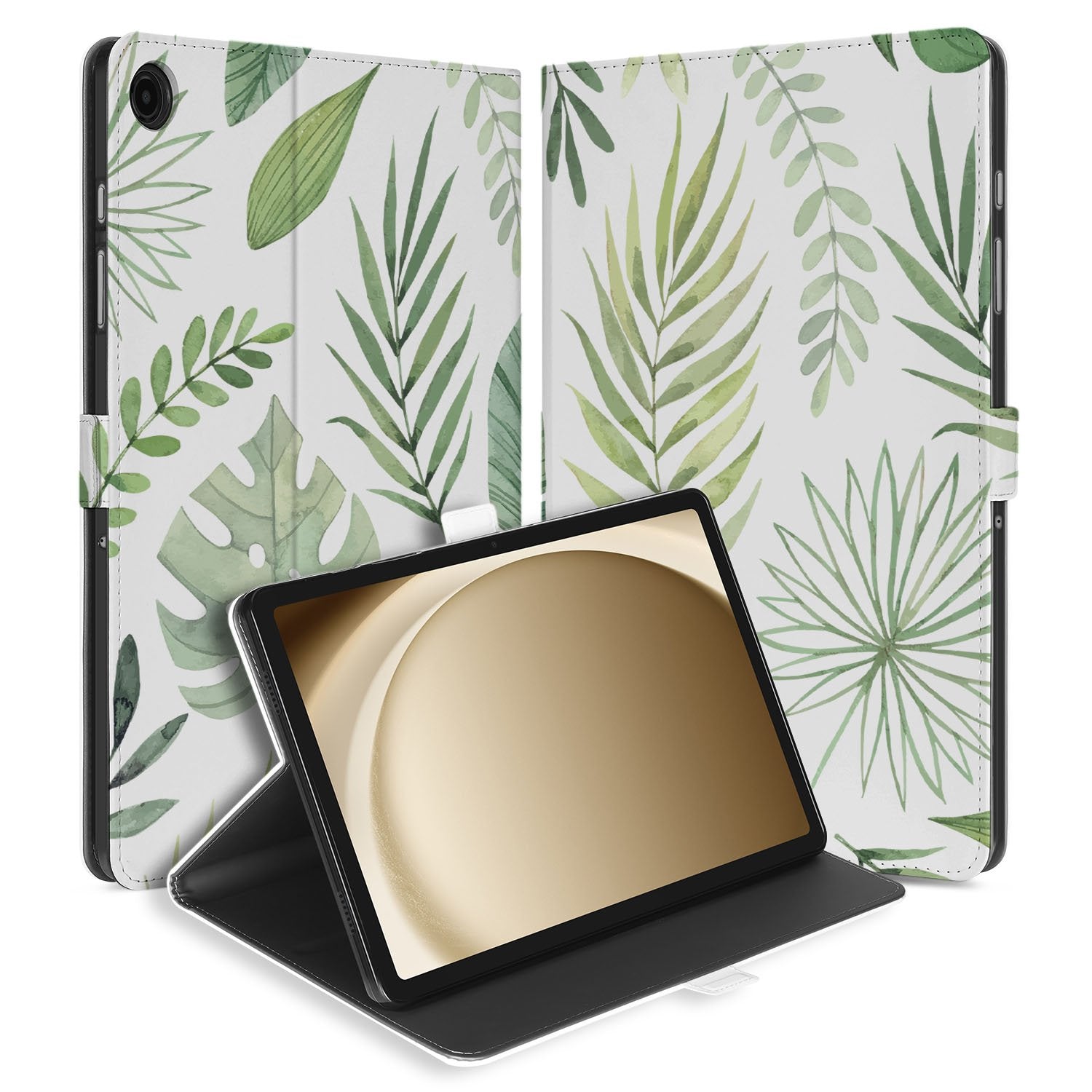Samsung Galaxy Tab A11 Plus Book Case Hoesje met Standaard Leaves voorkant binnenkant bladeren