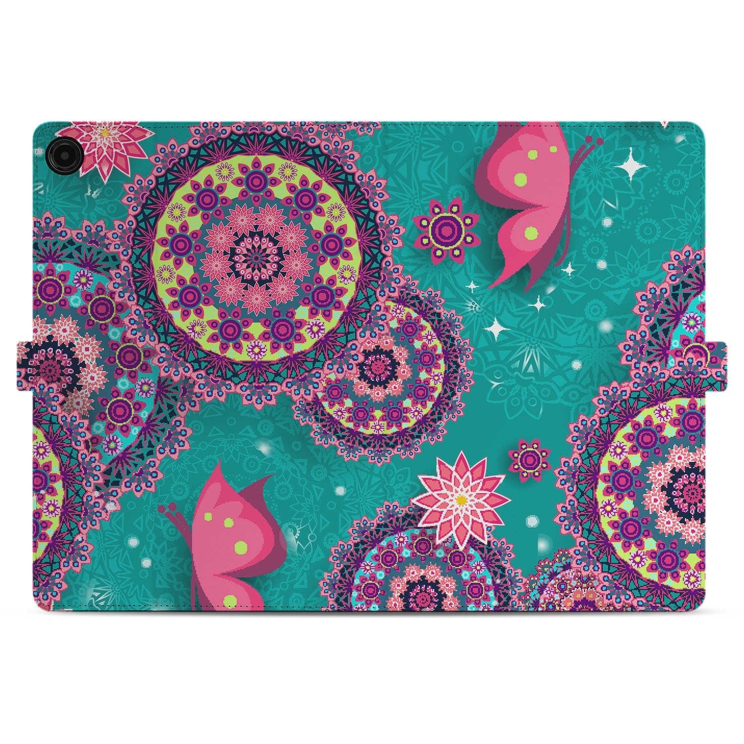 Samsung Galaxy Tab A11 Plus Tablet Hoesje Cirkels en Vlinders met Standaard design Cirkels Vlinders achteraanzicht