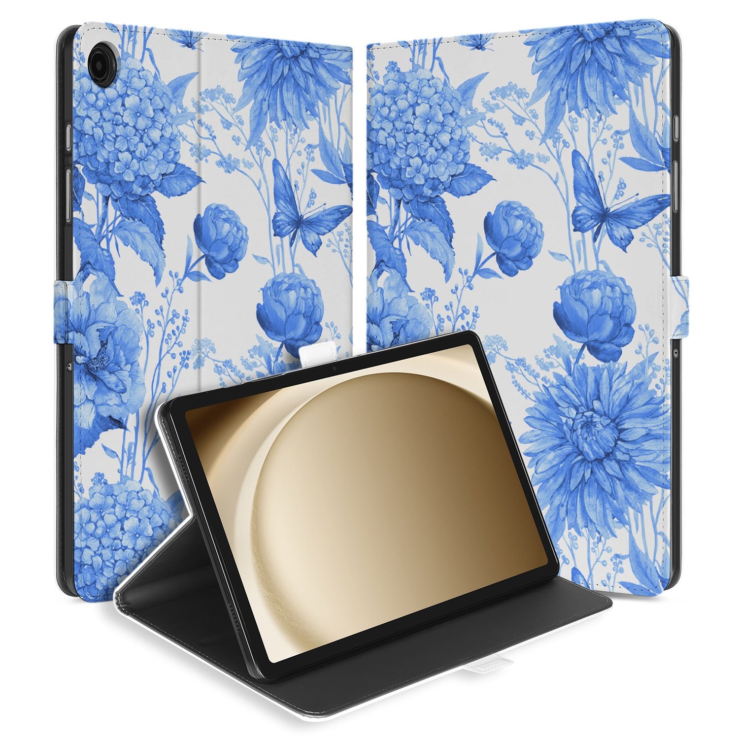 Samsung Galaxy Tab A11 Plus Tablet Hoesje Flower Blue met Standaard design bloem motief aanzicht