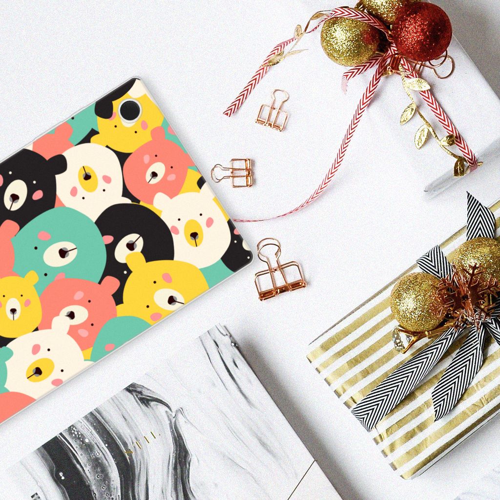 Samsung Galaxy Tab A8 2021/2022 Tablet Back Cover Bears ontwerp kleurrijke beertjes bovenaanzicht