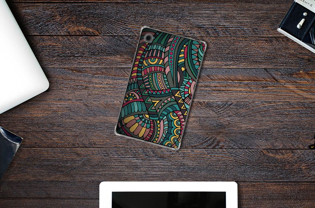 Samsung Galaxy Tab A9 Hippe Hoes Aztec met kleurrijk retro ontwerp voor gebruiksgemak en bescherming.