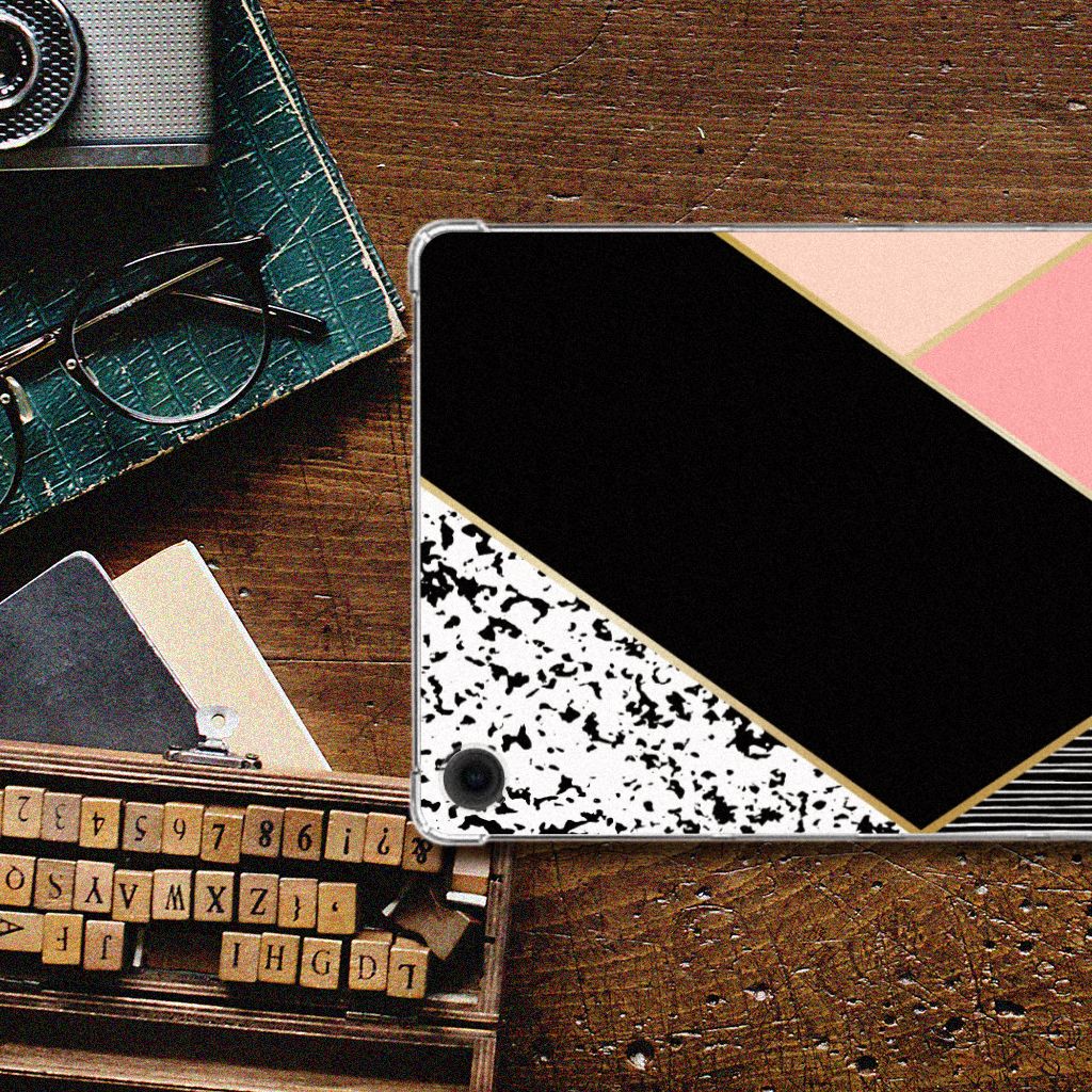 Samsung Galaxy Tab A9 Plus Back Cover Zwart Roze Vormen design zwart roze vormen aanzicht