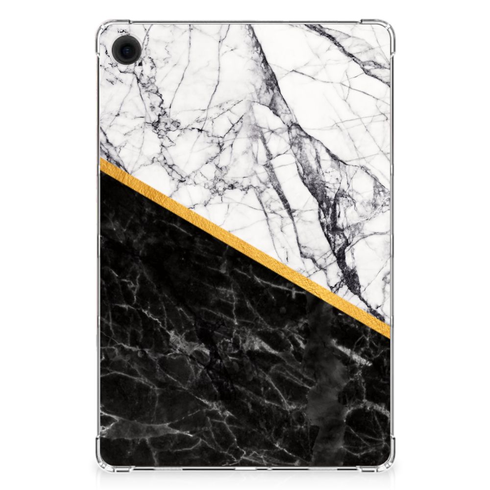 Samsung Galaxy Tab A9 Plus Tablet Back Cover Marmer Wit Zwart - Origineel Cadeau Man zwartwit marmer achterzijde