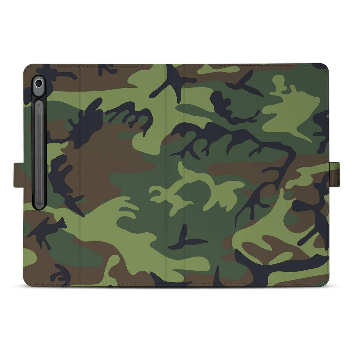 Samsung Galaxy Tab S10 FE Plus Book Case Hoesje met Standaard Army Dark camo design achterkant