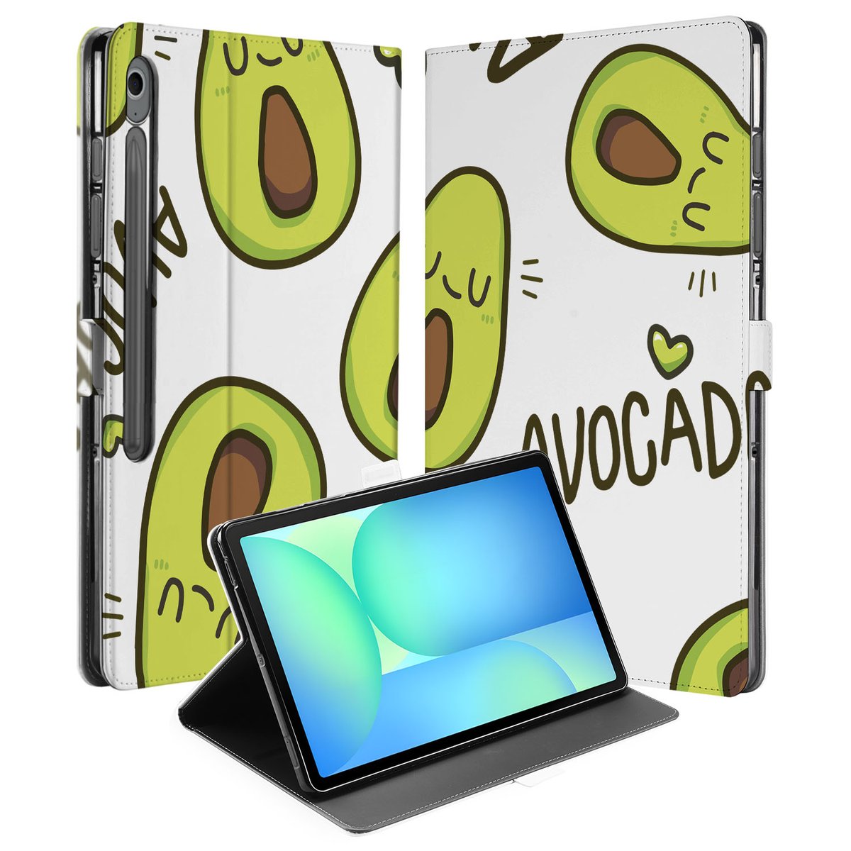 Samsung Galaxy Tab S10 FE Plus Book Case Hoesje met Standaard Avocado Singing front en open