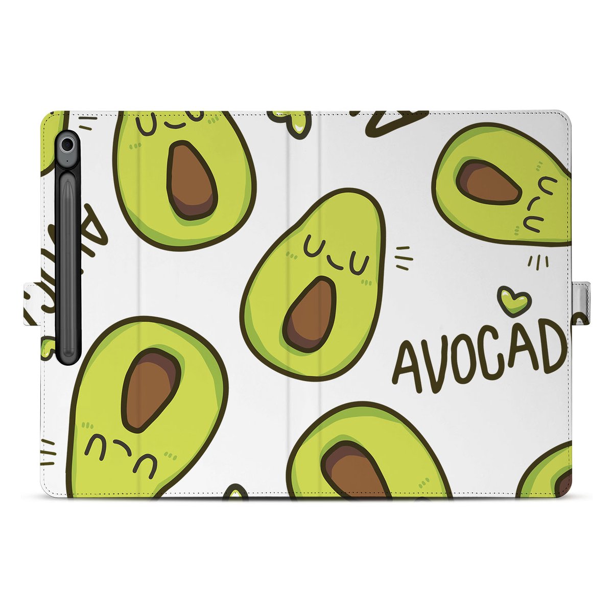 Samsung Galaxy Tab S10 FE Plus Book Case Hoesje met Standaard Avocado Singing design avocado aanzicht