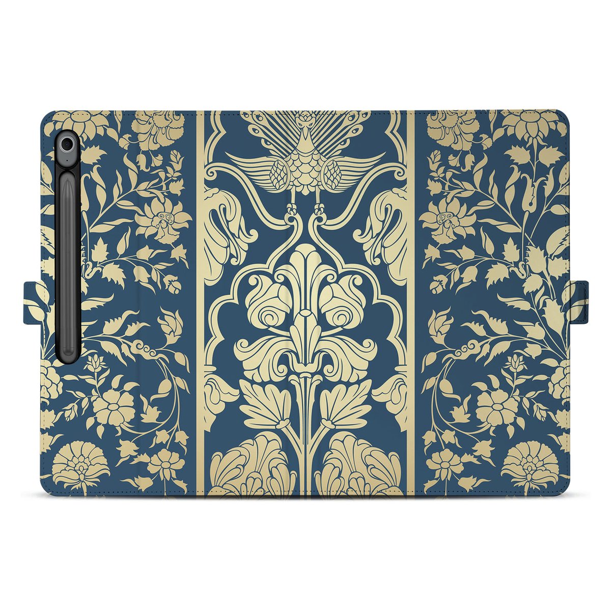 Samsung Galaxy Tab S10 FE Plus Book Case Hoesje met Standaard Beige Flowers ontwerp achterkant