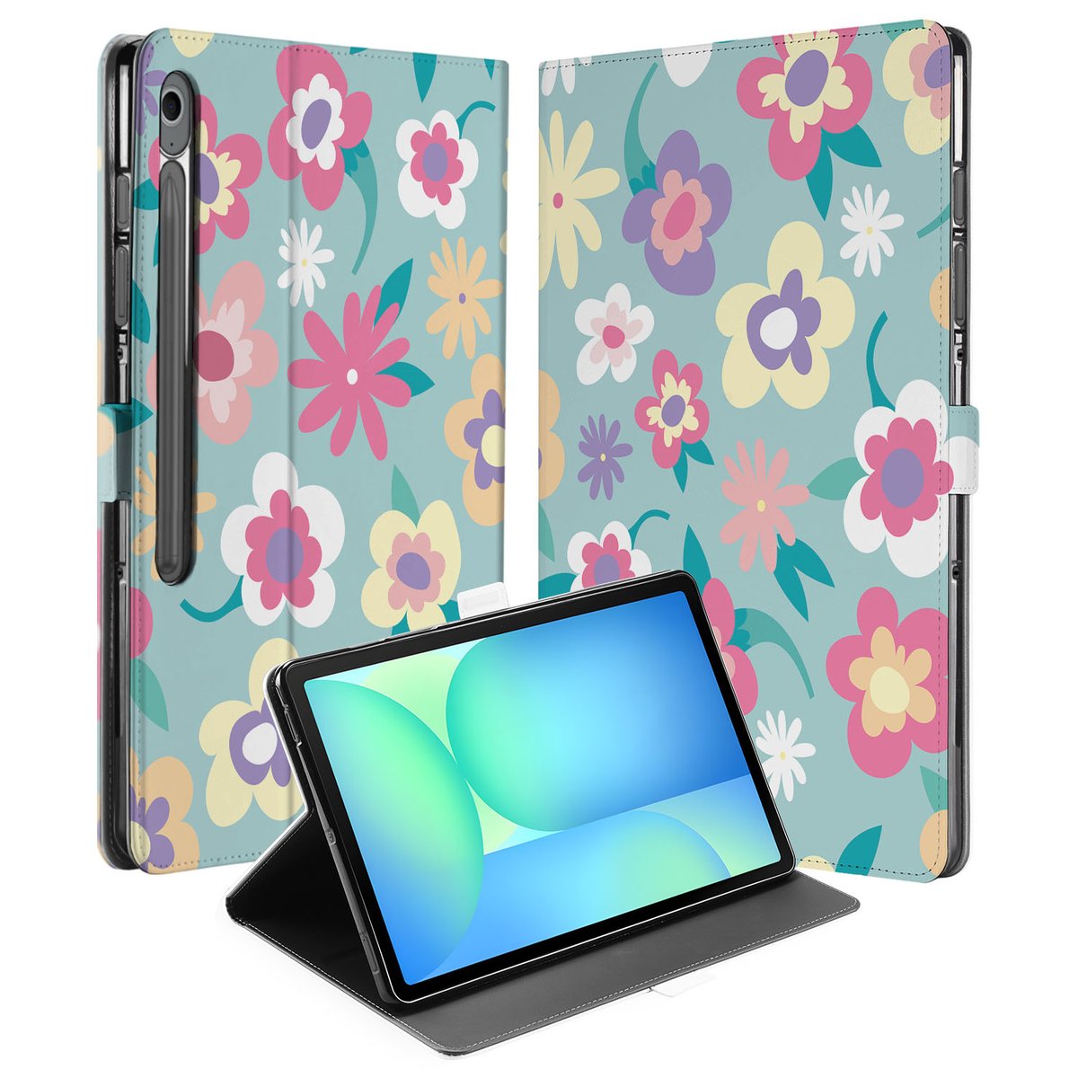 Samsung Galaxy Tab S10 FE Plus Tablet Hoesje Flower Power met Standaard flower power ontwerp voorzijde