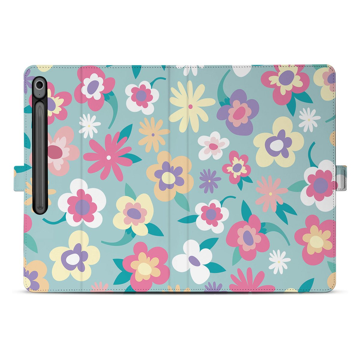 Samsung Galaxy Tab S10 FE Plus Tablet Hoesje Flower Power met Standaard bloemen design achteraanzicht