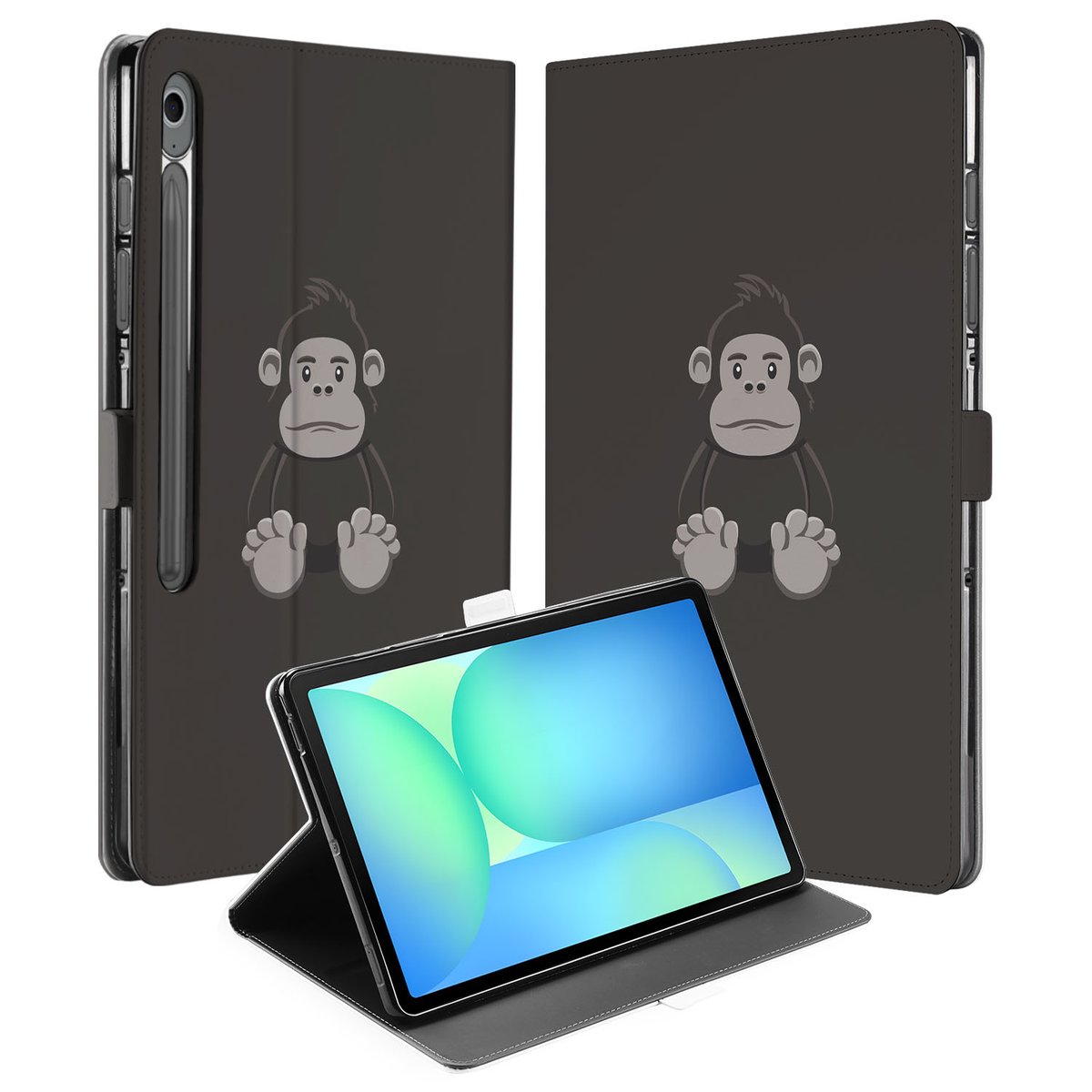 Samsung Galaxy Tab S10 FE Plus Tablet Hoesje Gorilla met Standaard zwart ontwerp open anzicht