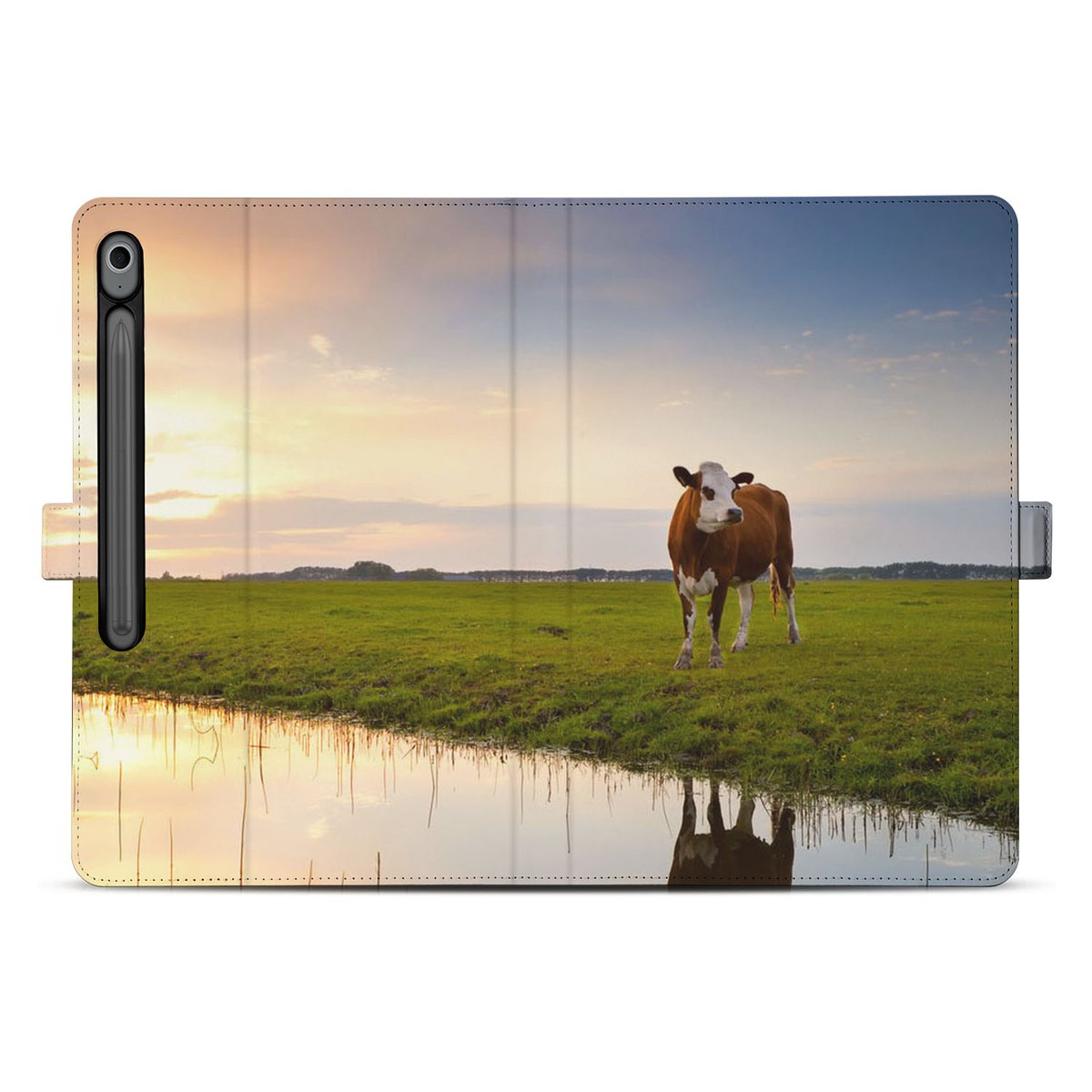 Samsung Galaxy Tab S10 FE Plus Tablet Hoesje Koe met Standaard koe natuur landschap voorzijde