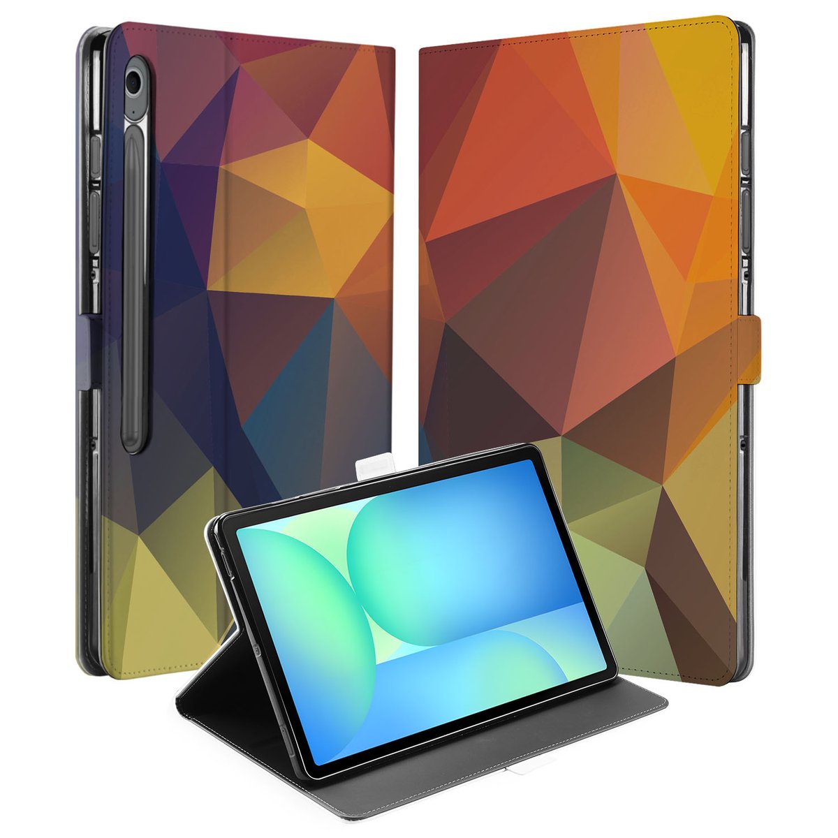 Samsung Galaxy Tab S10 FE Plus Tablet Hoesje Polygon Color vooraanzijde zijaanzicht
