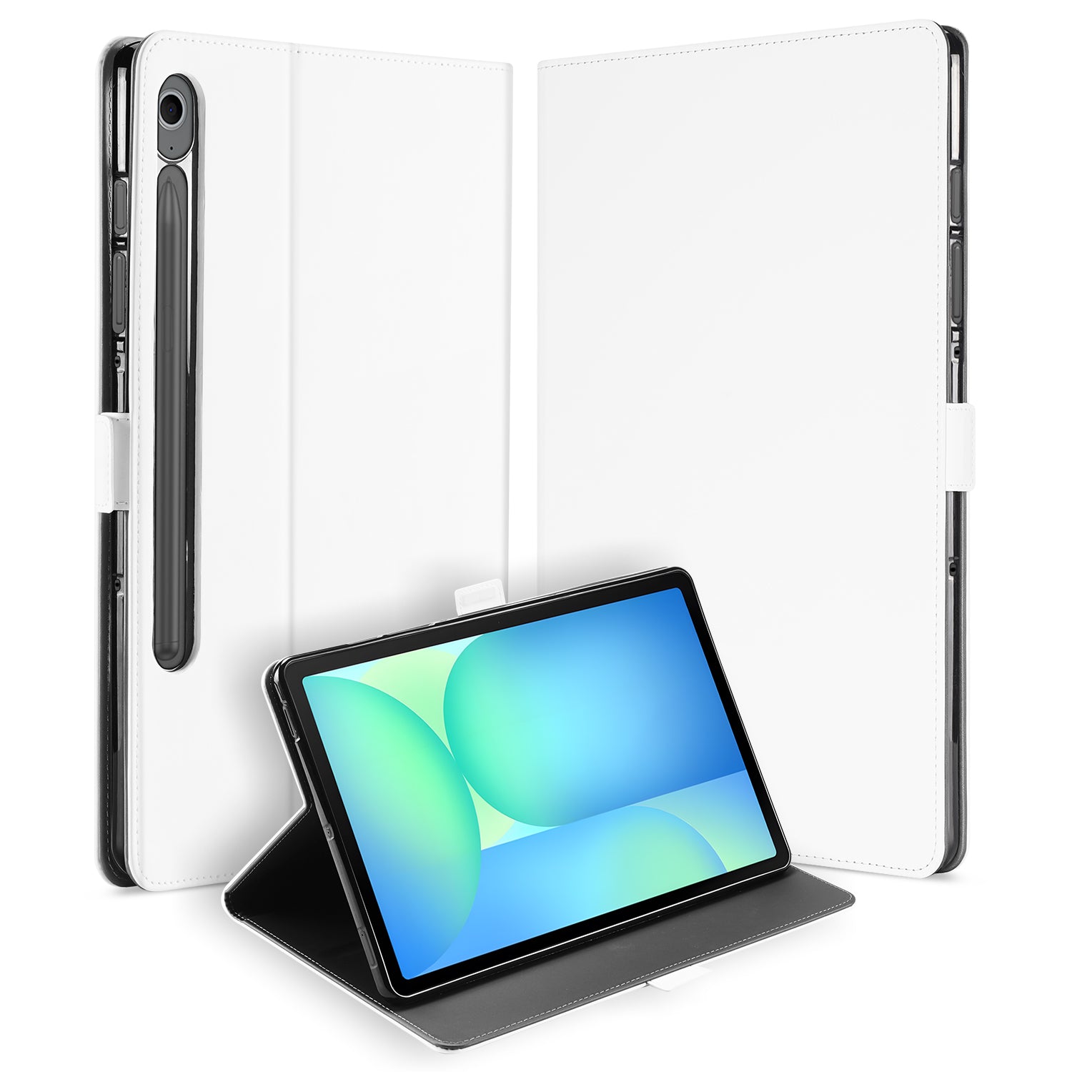 Samsung Galaxy Tab S10 FE / S9 FE Book Cover Hoesje met Standaard - Wit vooraanzicht open