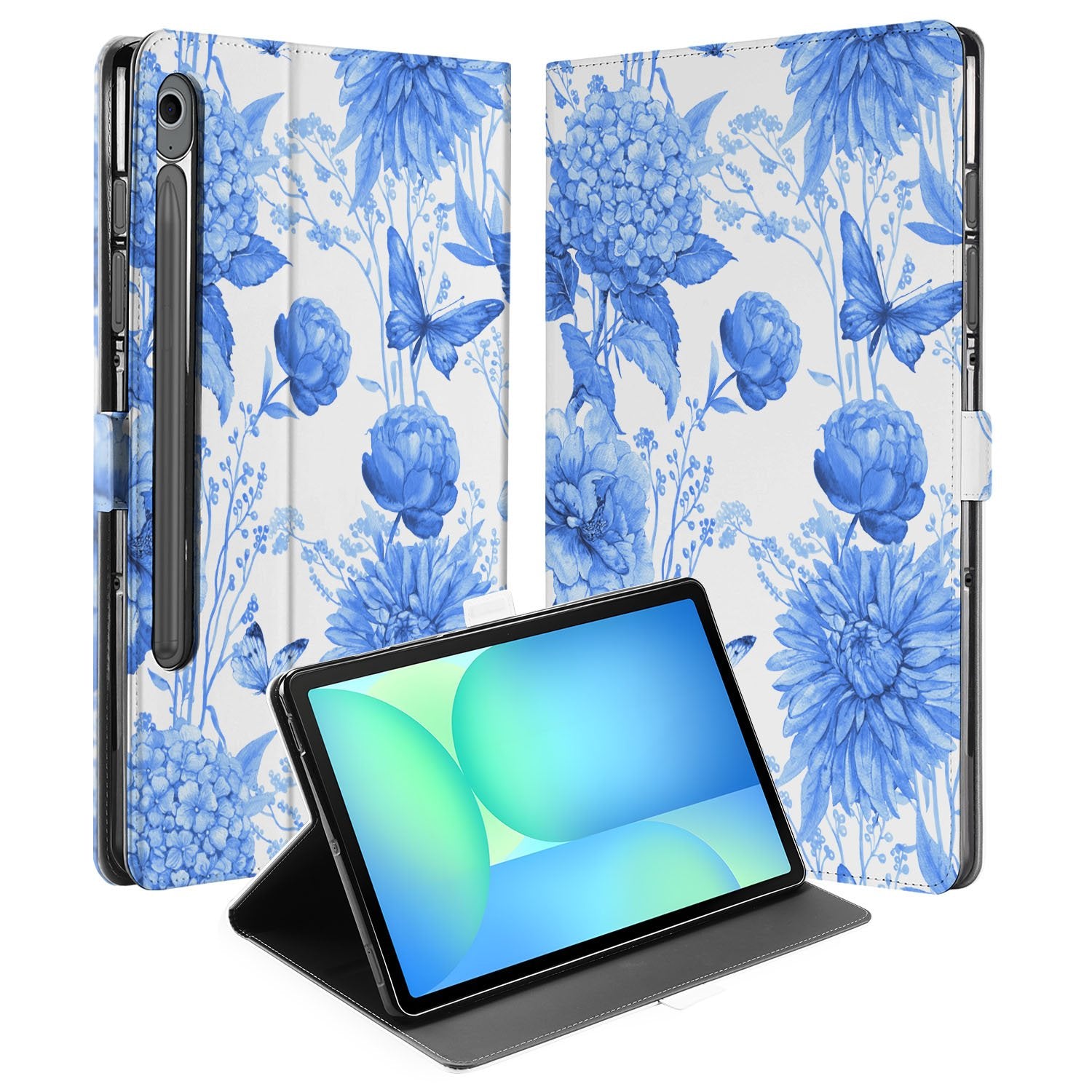 Samsung Galaxy Tab S10 FE | Tab S9 FE Tablet Hoesje Flower Blue met Standaard design blauw bloemen voorkant