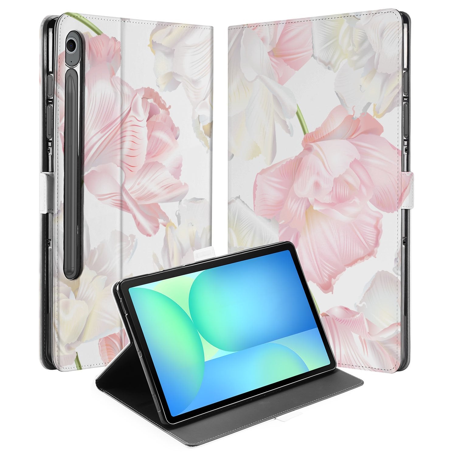 Samsung Galaxy Tab S10 FE | Tab S9 FE Tablet Hoesje Lovely Flowers met Standaard bloemen ontwerp voorzijde