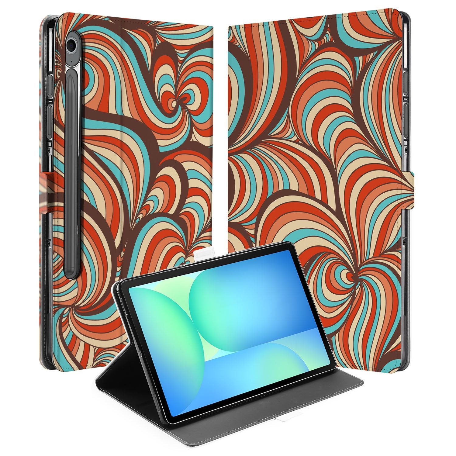 Samsung Galaxy Tab S10 FE | Tab S9 FE Tablet Hoesje Retro met Standaard design kleurrijk aanzicht