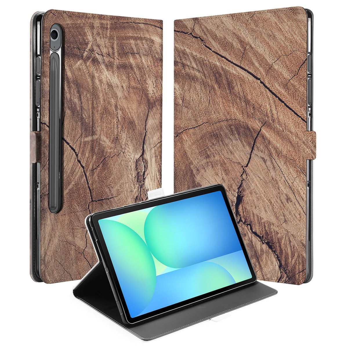 Samsung Galaxy Tab S10 FE Tab S9 FE Tablet Hoesje Tree Trunk met Standaard design boomschors aanzicht