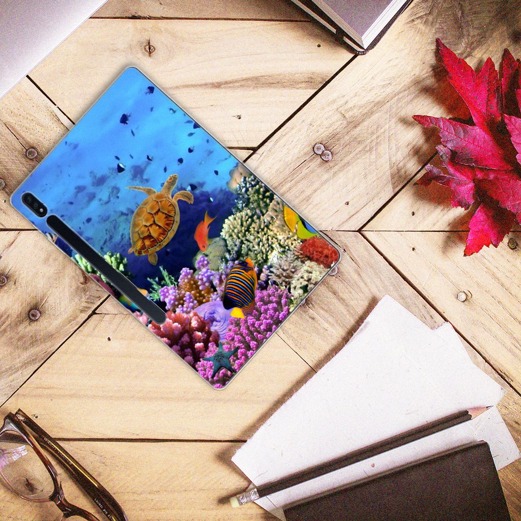 Samsung Galaxy Tab S7 Plus | S8 Plus Back Case Vissen kleurrijk ontwerp zeedieren bovenaanzicht