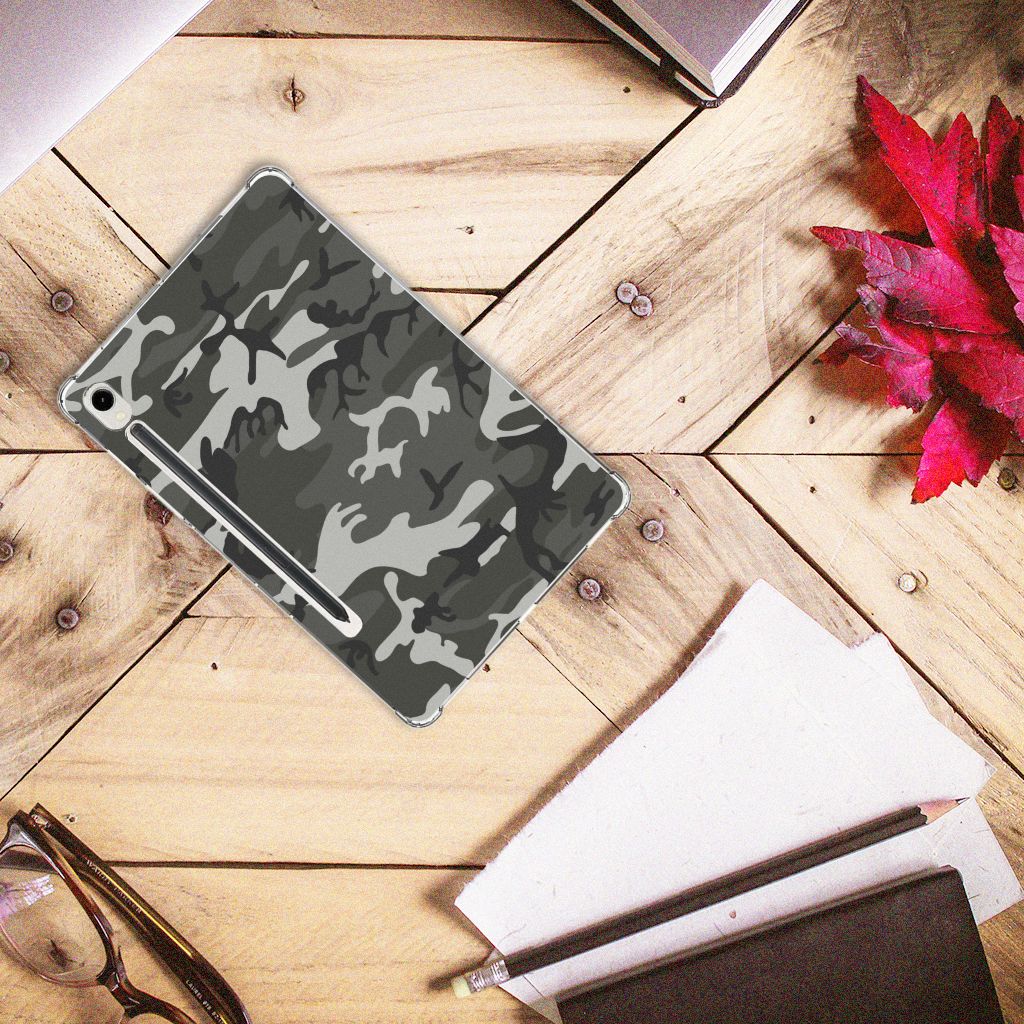 Samsung Galaxy Tab S9 Hippe Hoes Army Light tablethoes camouflage design bovenaanzicht