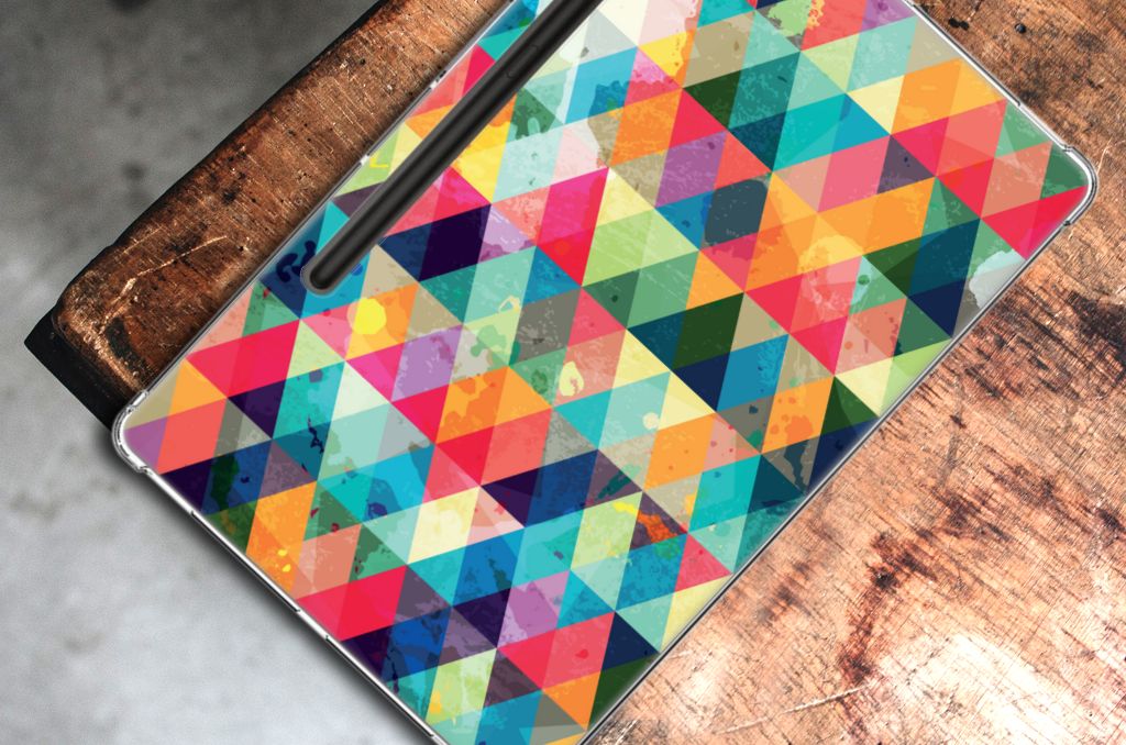 Samsung Galaxy Tab S9 Plus Hippe Hoes Geruit kleurrijk design bovenaanzicht