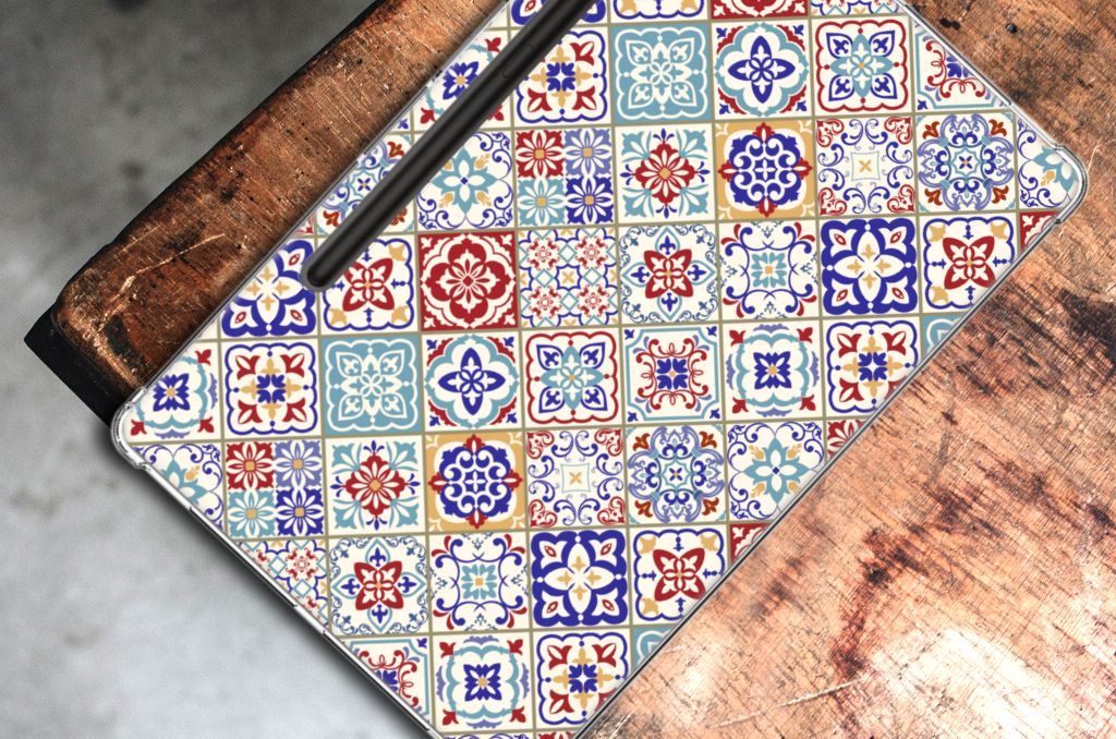 Samsung Galaxy Tab S9 Plus Tablet Back Cover Tiles Color design kleurrijke tegels aanzicht