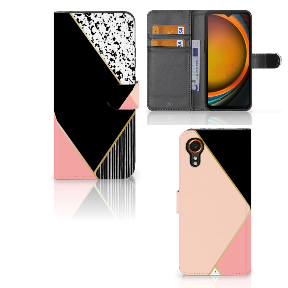 Samsung Galaxy Xcover 7 Book Case Zwart Roze Vormen